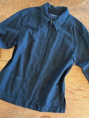 VINTAGE Y2K Liz Claiborne Linen/Cotton Black Zip-Front Women's Jacket w/pockets